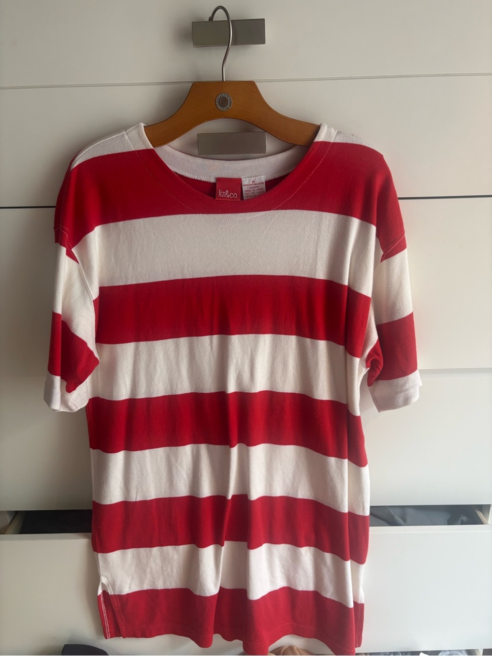 CO Red and White Striped Crewneck Tee